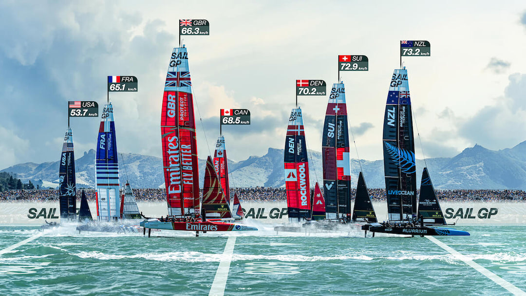 SailGP teams battling at top speed on the ocean