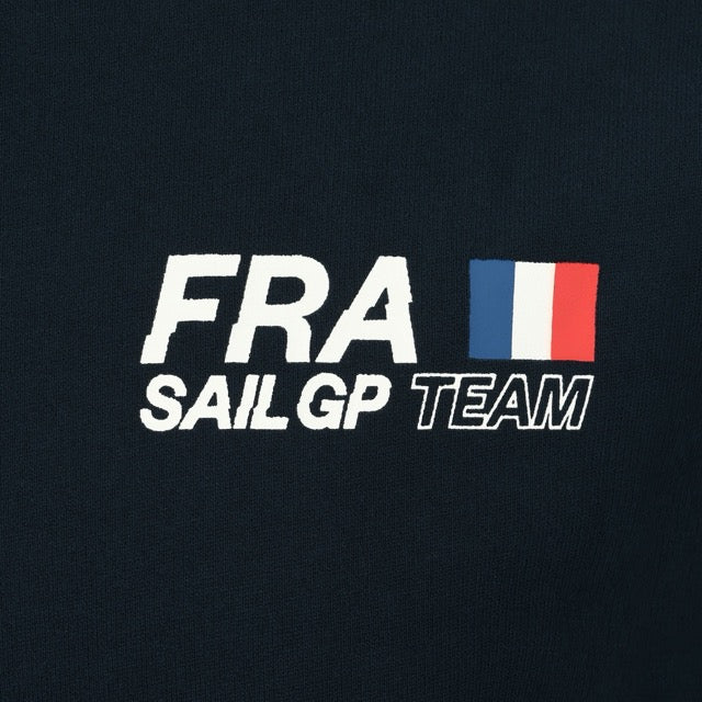 Close up of the France SailGP Team Navy hoodie with a French flag