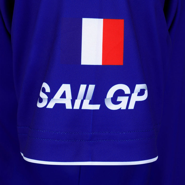 Blue polo with SailGP logo and French flag design