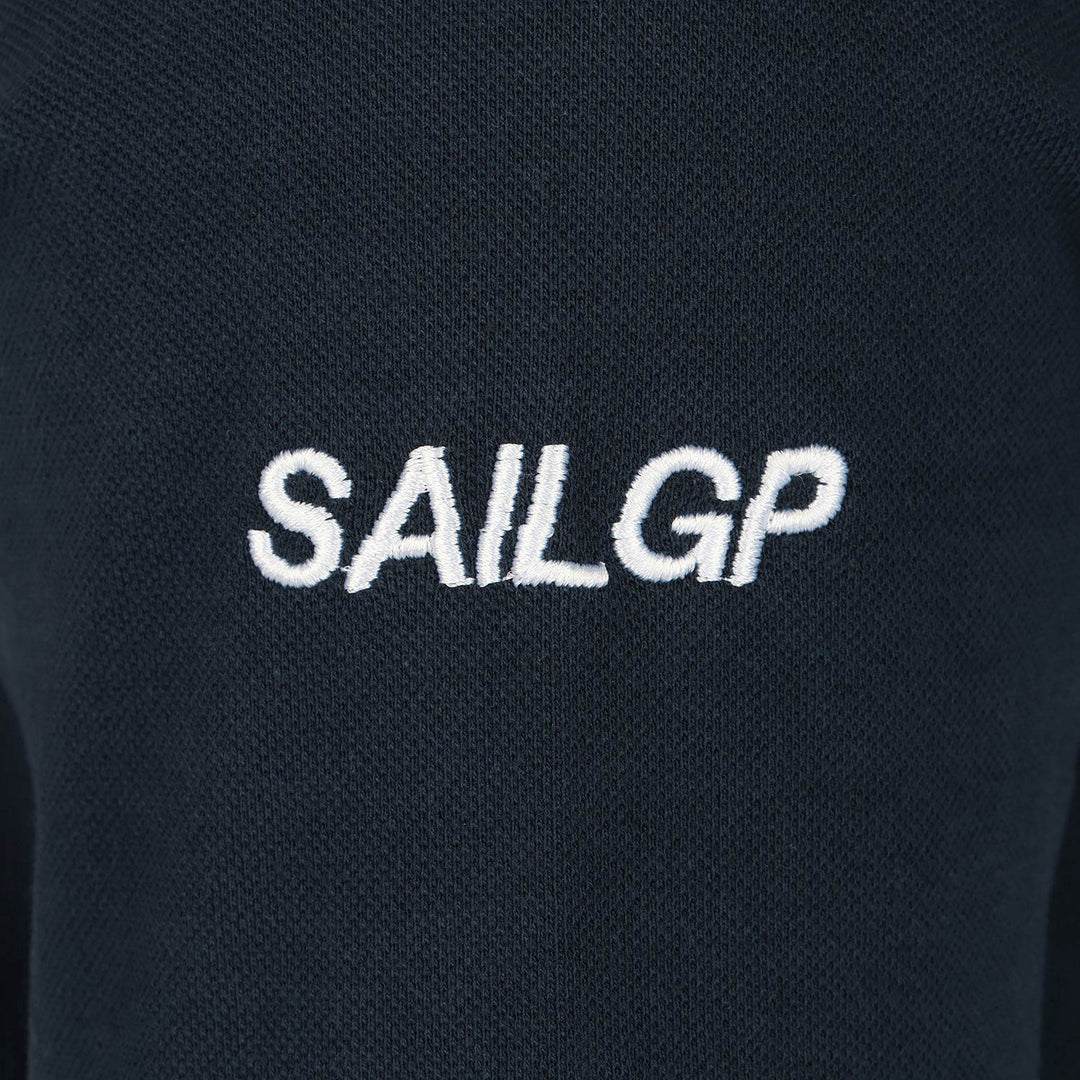 Embroidered 'SAILGP' logo on a navy polo