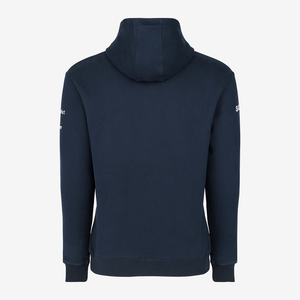 Navy blue hoodie against a light gray background