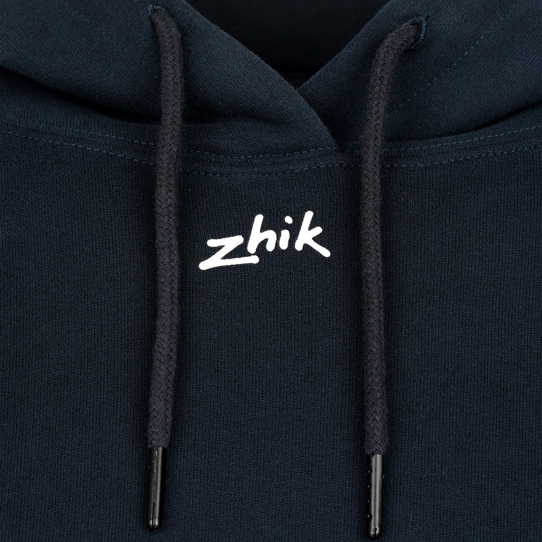 Navy hoodie with 'zhik' logo on the chest
