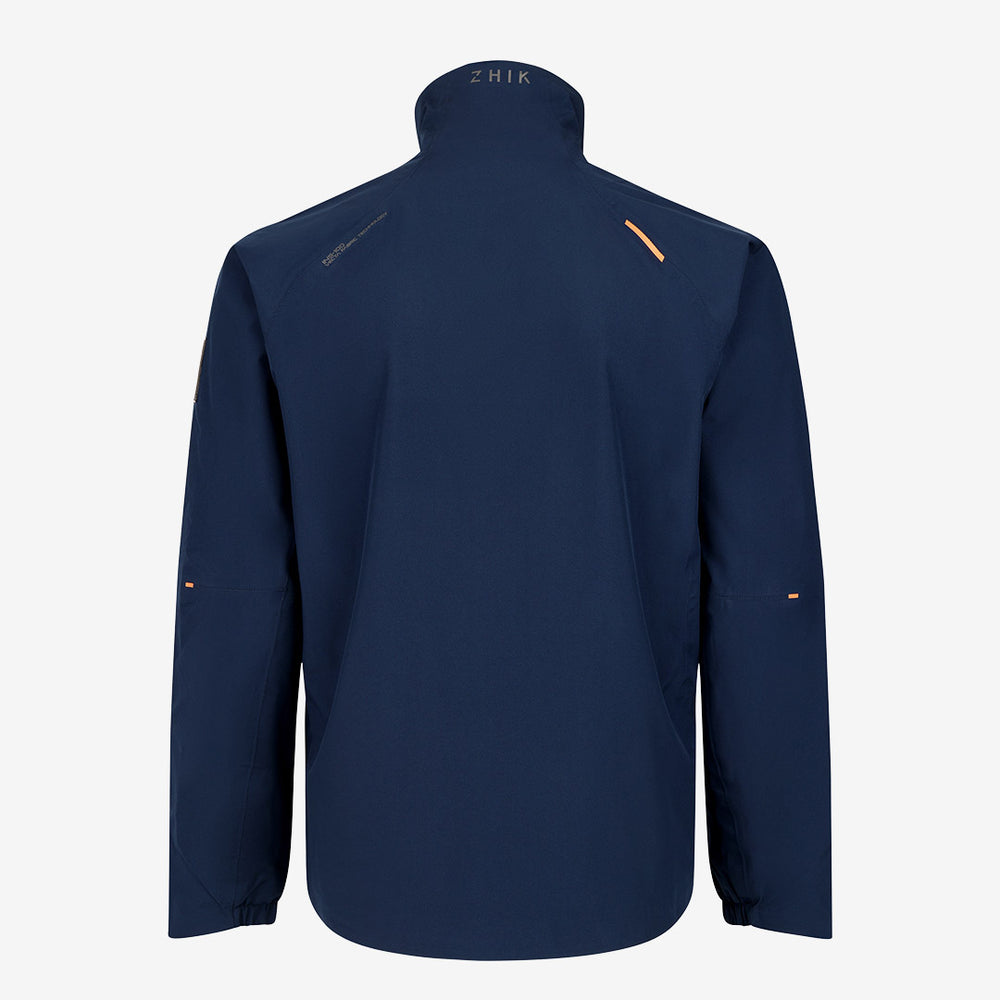 Back view of the Mubadala Brazil SailGP Team Jacket with Zhik branding on a light grey background