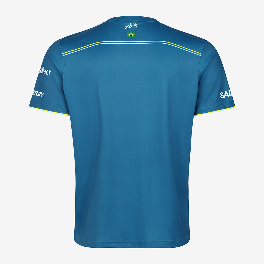 Back view of the Mubadala Brazil SailGP Team T-shirt with the Zhik branding along with the Brazilian flag
