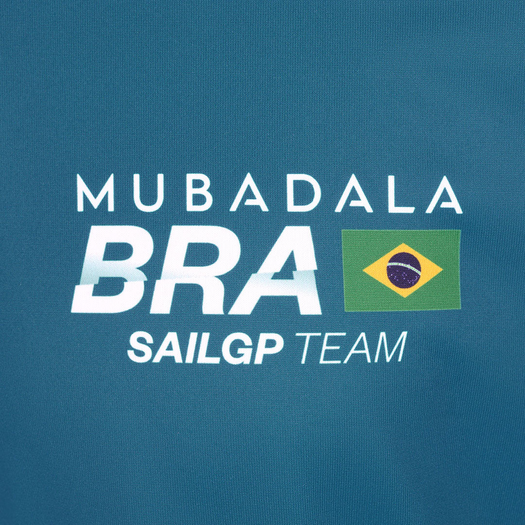Detailed view of the Mubadala and SailGP branding with the Brazilian flag.
